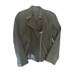 Jones New York 100% Genuine Leather Shell Black Jacket‎ Women's Size Small Moto